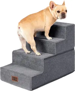 Dog Stairs for Bed 18" H, 4-Step Dog Steps for High Bed, Pet Steps for Small Dogs and Cats, Non-Slip Balanced Pet Ramp Indoor, Grey