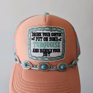 Turquoise and Coffee Checkered Trucker Hat for Women Unisex Size One Size Fita Most