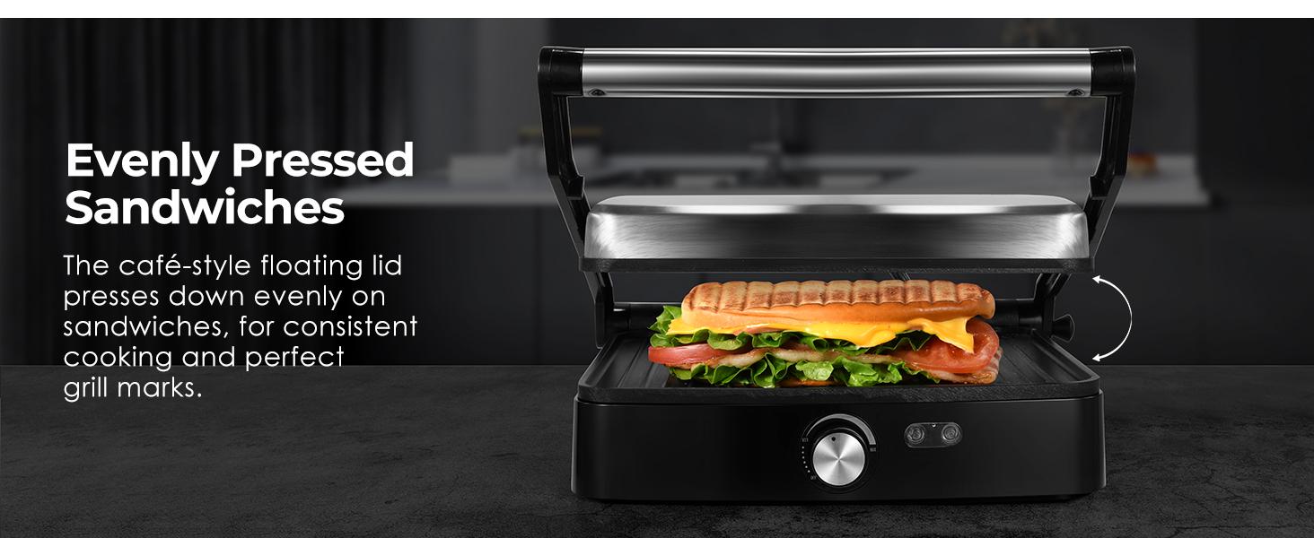 OSTBA Panini Press Grill Indoor Sandwich Maker with Temperature Setting, 4 Slice Large Non-stick Versatile Grill, 180 Degrees to Fit Any Type or Size of Food, Removable Drip Tray, 1200 W Household Appliances grill for outdoor Universal Griddle