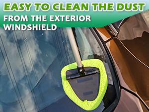 Windshield Cleaner Tool – Car Interior Window Cleaning Kit with Extendable Handle & 4 Microfiber Pads, Auto Wiper Inside Windshield Brush for Car & Home Windows