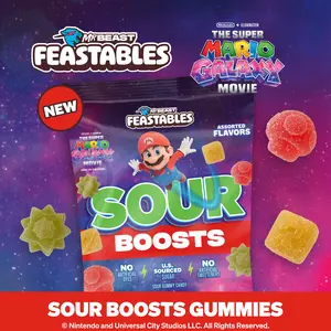 Feastables Sour Boosts Gummy Candy, 4.5oz 12 Count, Limited Edition for The Super Mario Galaxy Movie, for Adults & Kids, Mixed Flavor Sour Candies, Perfect for Gifting or Snacking