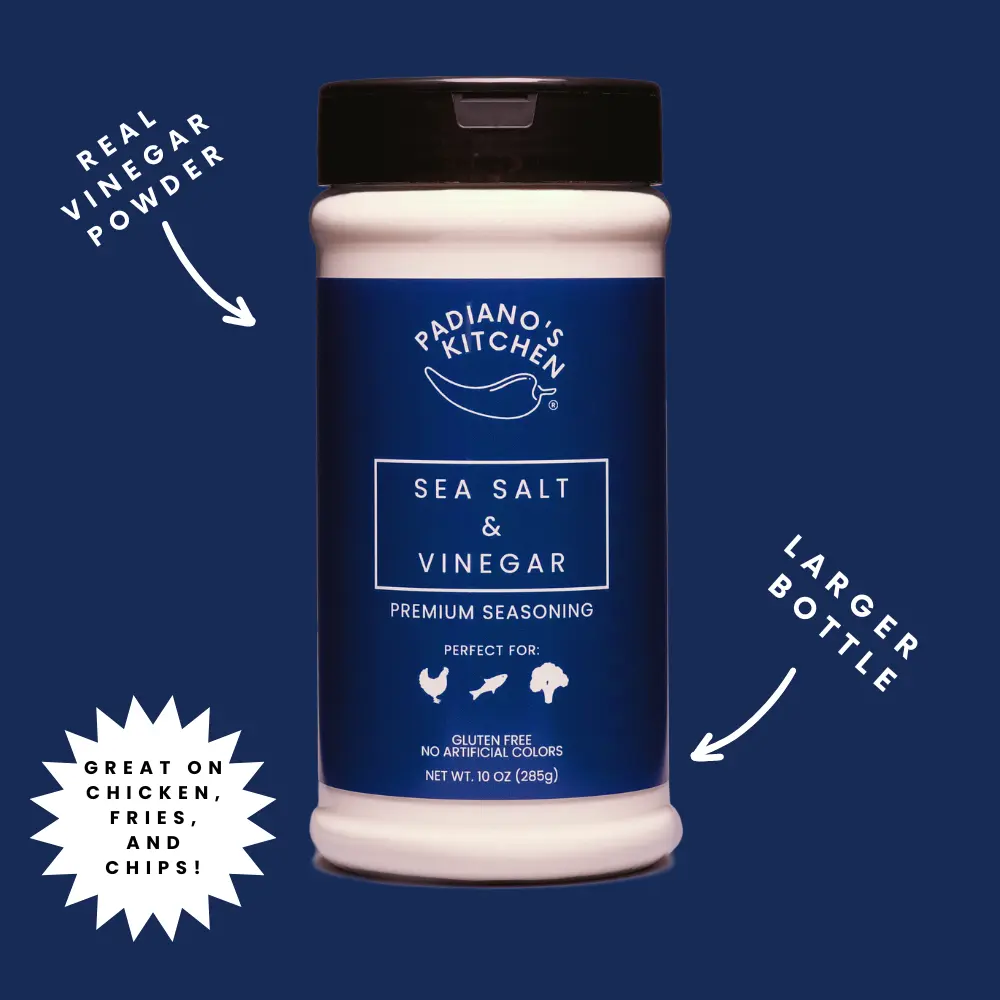 Sea Salt and Vinegar Seasoning Powder Large Bottle - Premium Blend for Chips, Chicken, Nuts, Fries & More - Padiano's Kitchen Original Flavor Spice Natural Herbal Organic