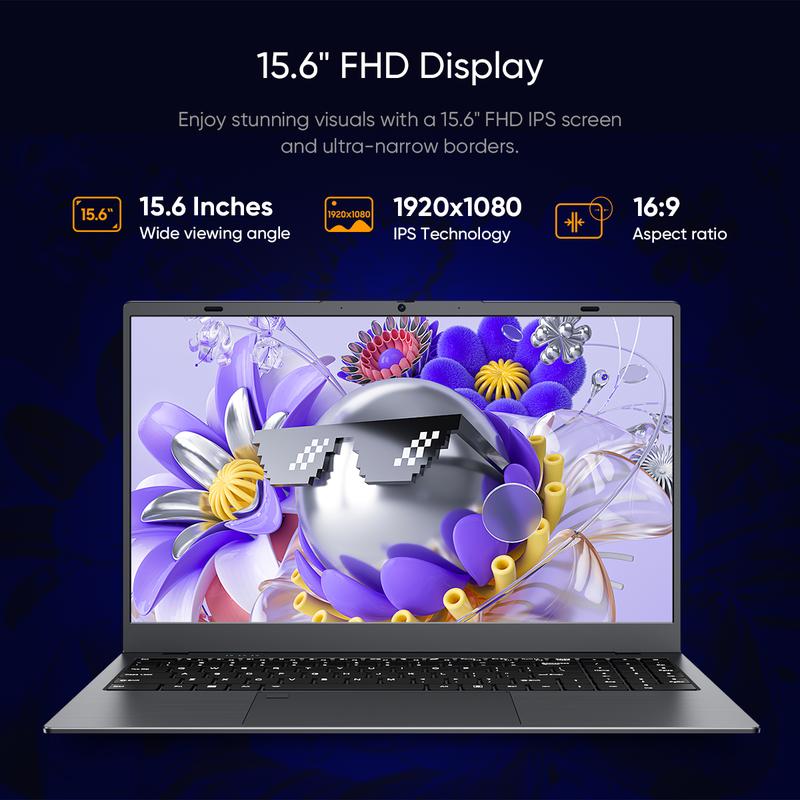 2026 Newest Business Laptop 15.6″ FHD IPS Display, Intel N5095 4-Core 16GB DDR4 512GB SSD 2TB Expandable Backlit Keyboard Fingerprint Reader Long Battery Life Wi-Fi 5 Bluetooth 5.0 Gray