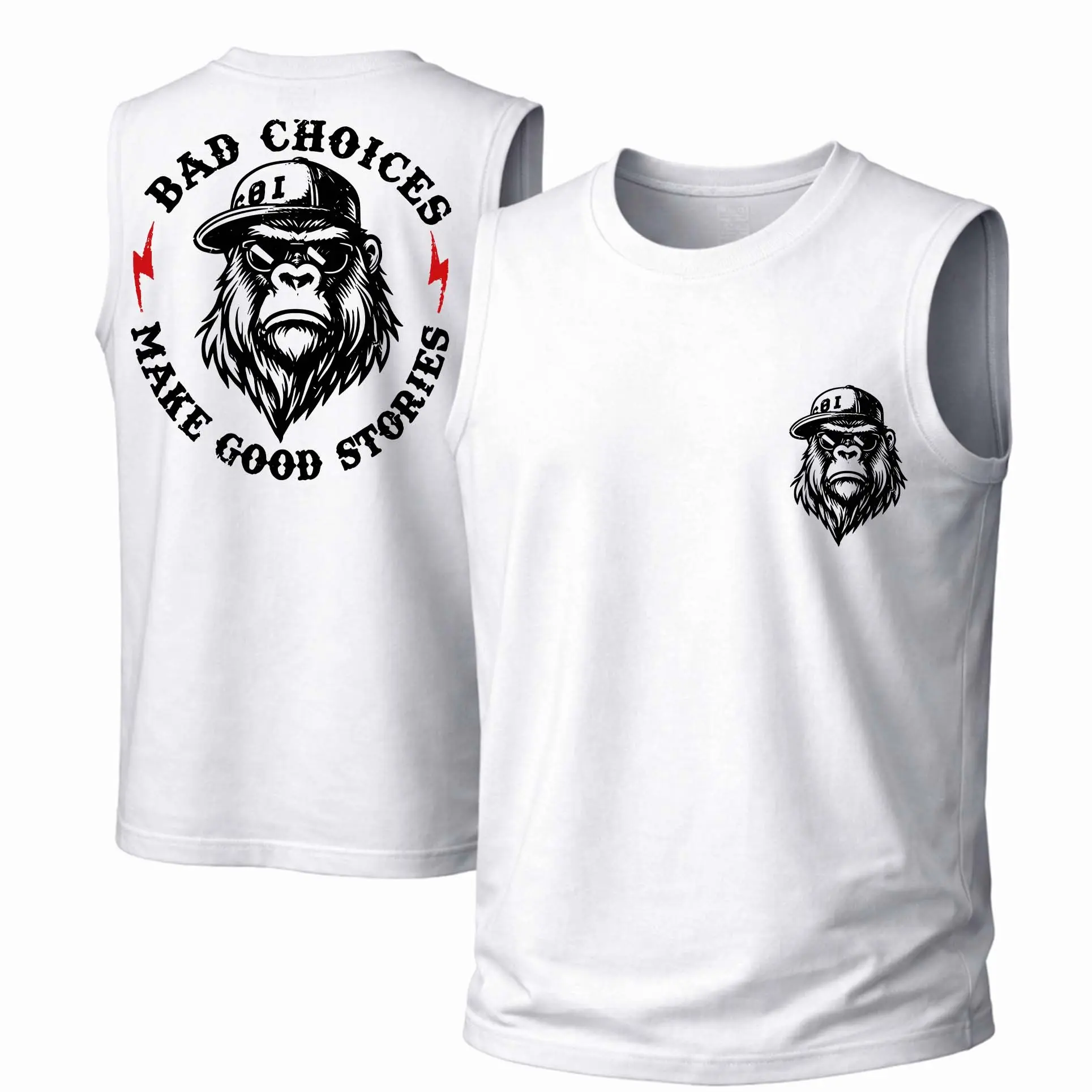 Unisex "Bad Choices" Graphic Tank Top in 100% Cotton, Retro Streetwear Style, Breathable Loose Fit for Summer Daily Wear, Fabric,back to school,back to school shopping