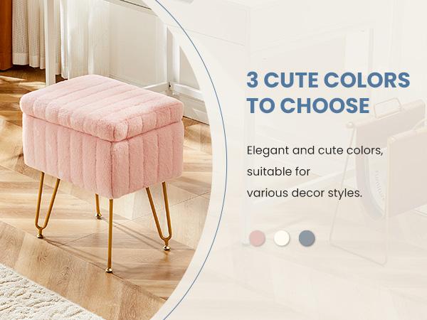 Sweetcrispy Store-Vanity Stool Chair with Storage, Ottoman Faux Fur Soft Padded Makeup Footstools Seat with 4 Metal Legs Anti-Slip Adjustable Feet Sweetcrispy Store-Vanity Stool Chair with Storage, Ottoman Faux Fur Soft Padded Makeup Footstools Seat with 4 Metal Legs Anti-Slip Adjustable Feet
