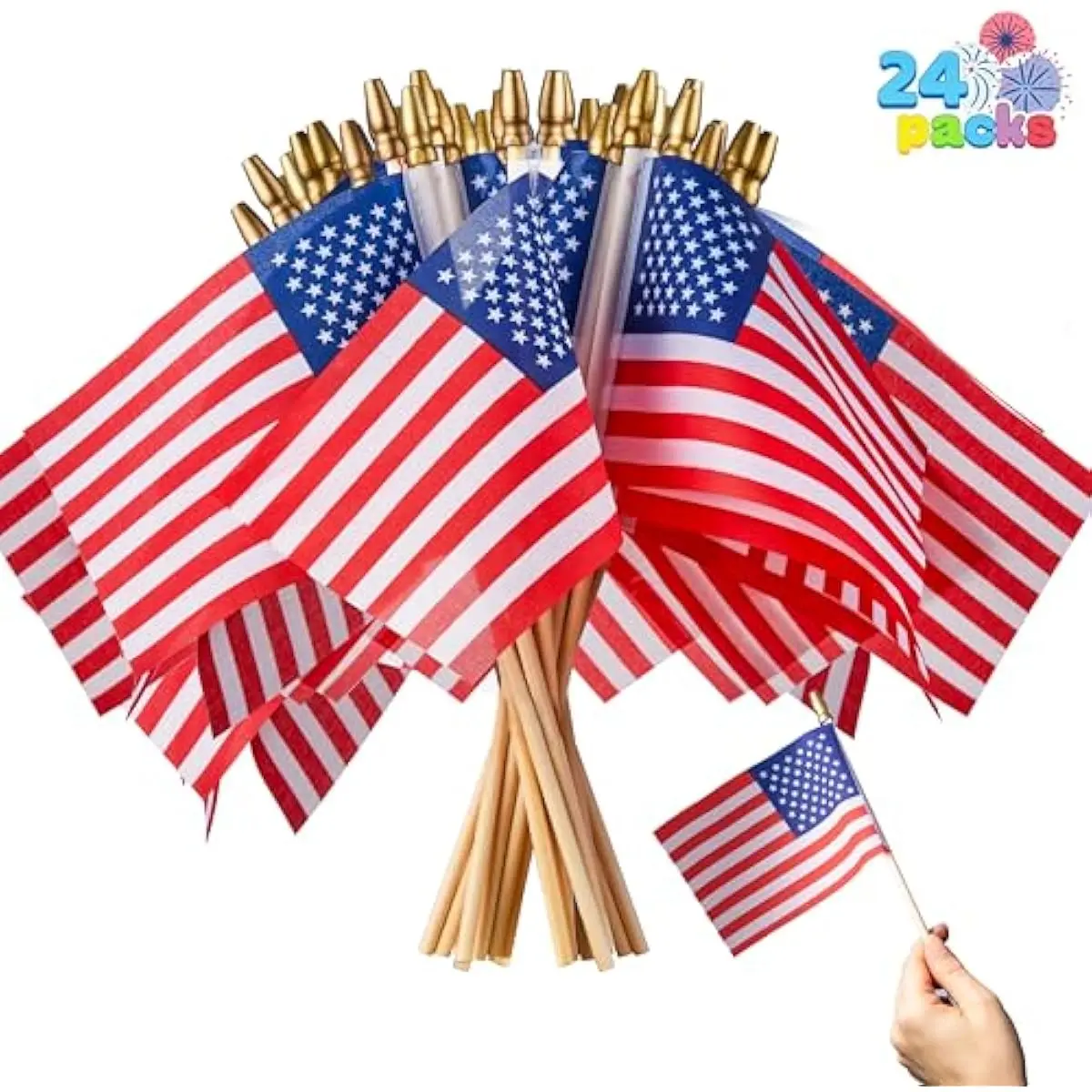24 Pcs Small American Flags on Stick 4x6 Inch for 4th of July Celebration, Memorial Day decorations, Patriotic Party Supplies, Independence Day Gathering, Veterans Day, Patriotic Party Favors