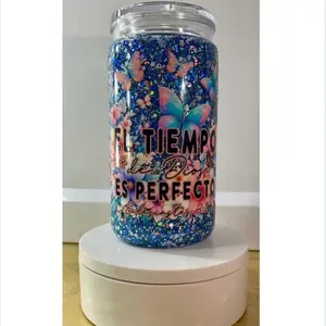 Religious El Tiempo de Dios Glitter Snowglobe Tumbler Cup (16 oz)