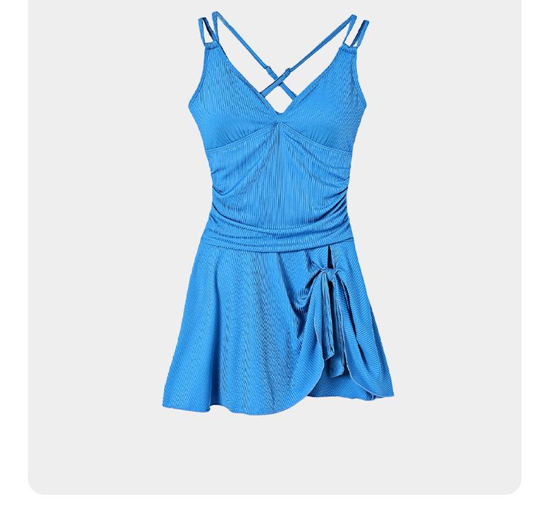 Aleumdr Ribbed One Piece Swimdress Swimsuits for Women Tie Knot Swim Skirt V Neck Bathing Suit Sport Swimming Clothing Beach Side Slits Summer Swimoutfit