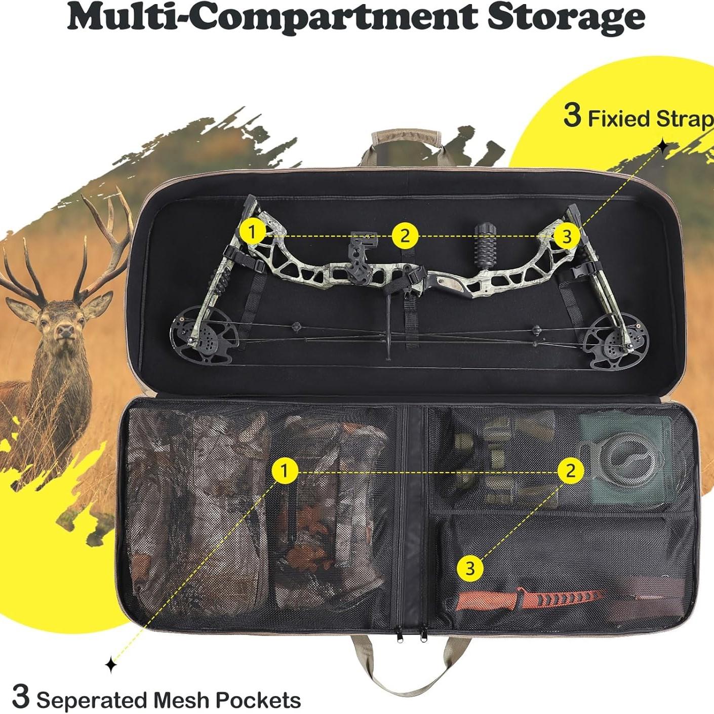 Soft Compound Bow Case, Archery Bag with Arrow Pockets and Adjustable Straps,Durable Compound Bow Backpack with Soft Padding and Zipper, Carrying Archery Case for Storge and Protection