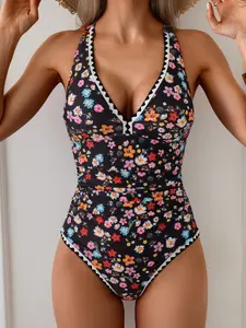 B2LOVER One Piece Swimsuit for Women Tummy Control Ruched Bathing Suit Push Up Tie Back Swimwear Shell Stitched Outdoorfun Summerwins Swimsuit