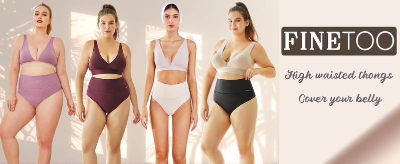 FINETOO Women High Waist Seamless Thongs Tummy Control Underwear Soft Stretchy Bikini Panties No show T-back S-3XL Comfy Womenswear 4pcs Springtok