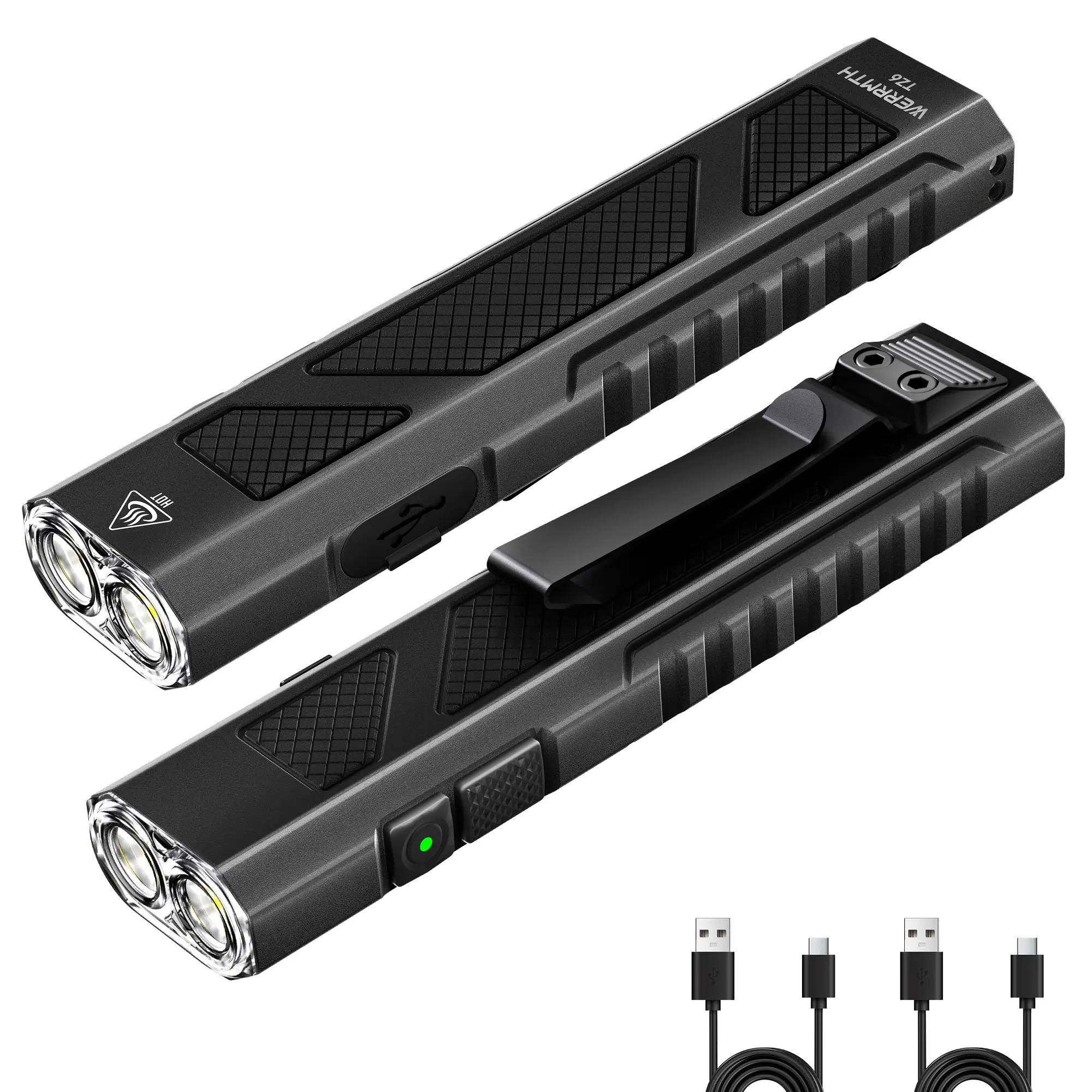 WERRMTH TZ6 Rechargeable EDC Flashlight, 1650 Lumens Slim Flat Pocket Light with One-Click Strobe/SOS, Magnetic Base, USB-C Charging, Clip-On Mini Flashlight for Work, Camping, Repair & Emergency Use