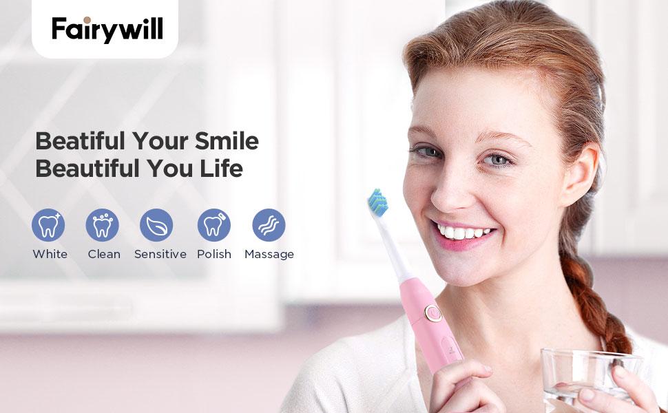 Fairywill Electric Toothbrush for Adults and Kids, Rechargeable Whitening, 6 Brush Heads, 40000 VPM Ultra Cleaning, Smart Timer Adjustable vibrate brush
