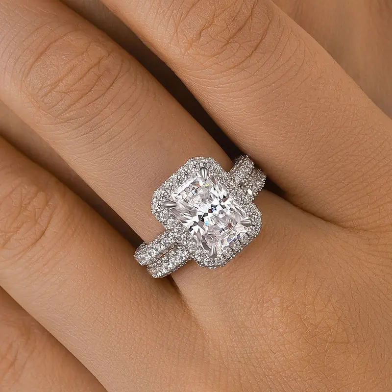 Maxine CZ 3.5ct Radiant Cut 2PC Engagement Ring Set,Travel Ring Set,5A Cubic Zirconia Women's Ring Jewelry,Wedding Ring Set for Daily,Travel,Proposal,Birthday,Anniversary, Couple Rings, Cubic Zirconia Rings