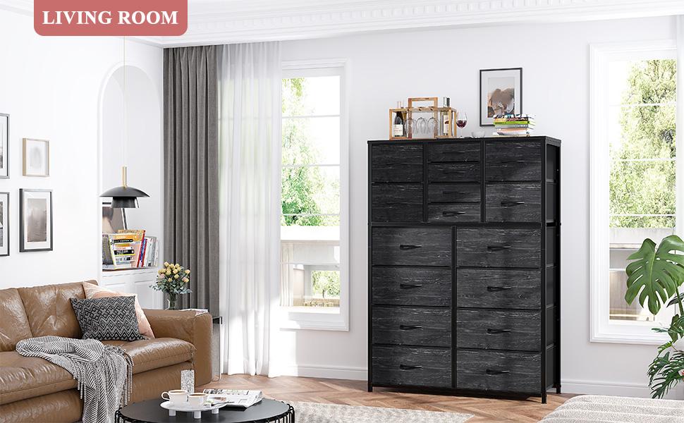 Raybee Furniture 16 Drawer Dresser for Bedroom, Large & Medium Drawers, Rustic Brown Wooden Top, Waterproof Fabric Storage Organizer