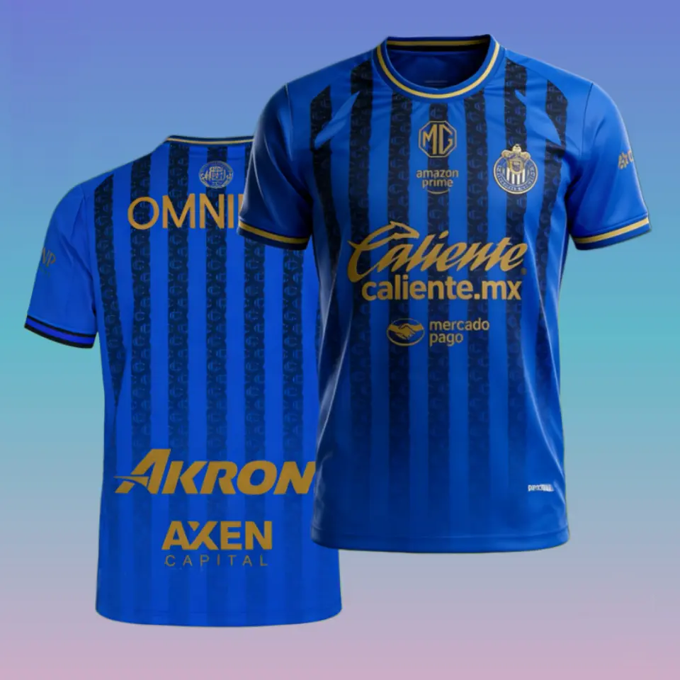 25 26 Away Soccer Jersey Mexico LIGA MX Fans Version Short Sleeve Jersey Quick Dry Football Jersey Blue Quick-Dry