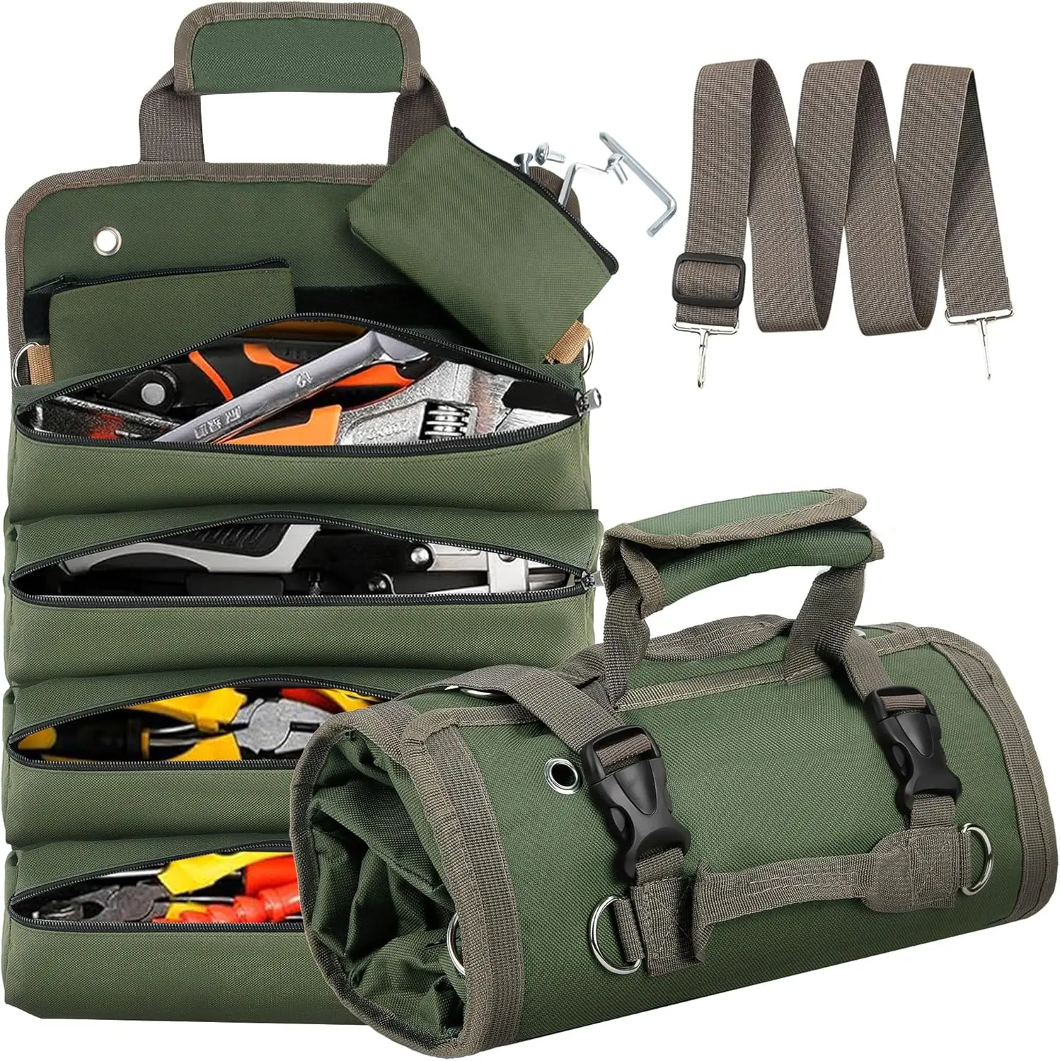Tool Bag, Tool Bags for Men, Heavy Duty Tool Organizer, Portable Roll Up Tool Bag Gifts For Him, Mechanic, Electrician and Hobbyist, Car Tool Roll Organizer