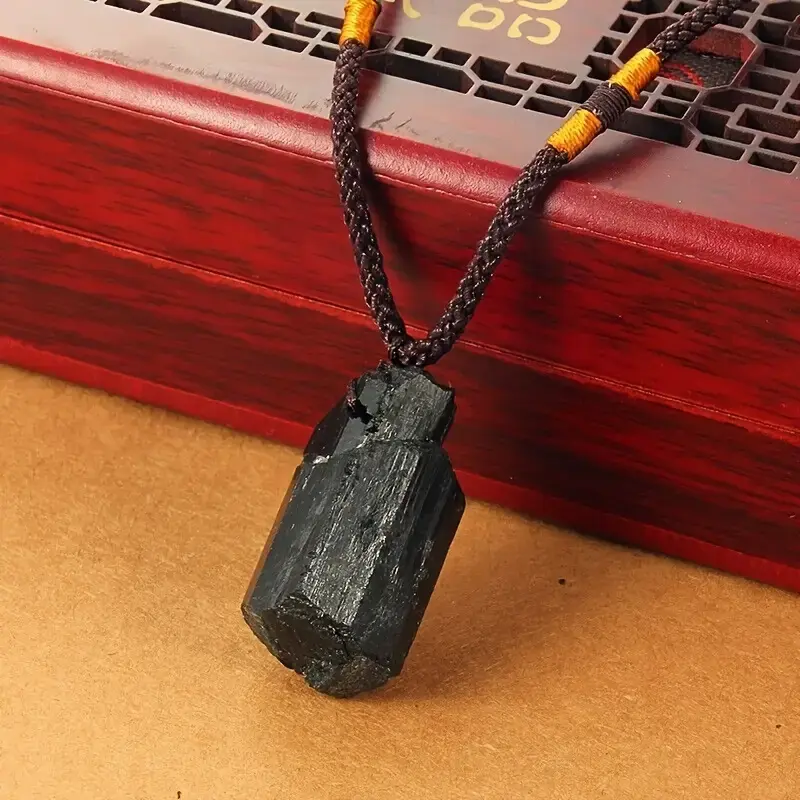 Natural Raw Black Tourmaline & Quartz Natural Stone Pendant - Unique Design Crystal Pendant, 18" Length Daily Wear Jewelry Necklace for Men & Women, Unique Design Pendant, Raw Shape