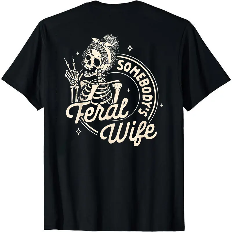 Women's Feral Wife Graphic T-Shirt - Smooth, Seamless, Soft, Solid, Casual Short-Sleeve Round Neck Lightweight Cotton Tee