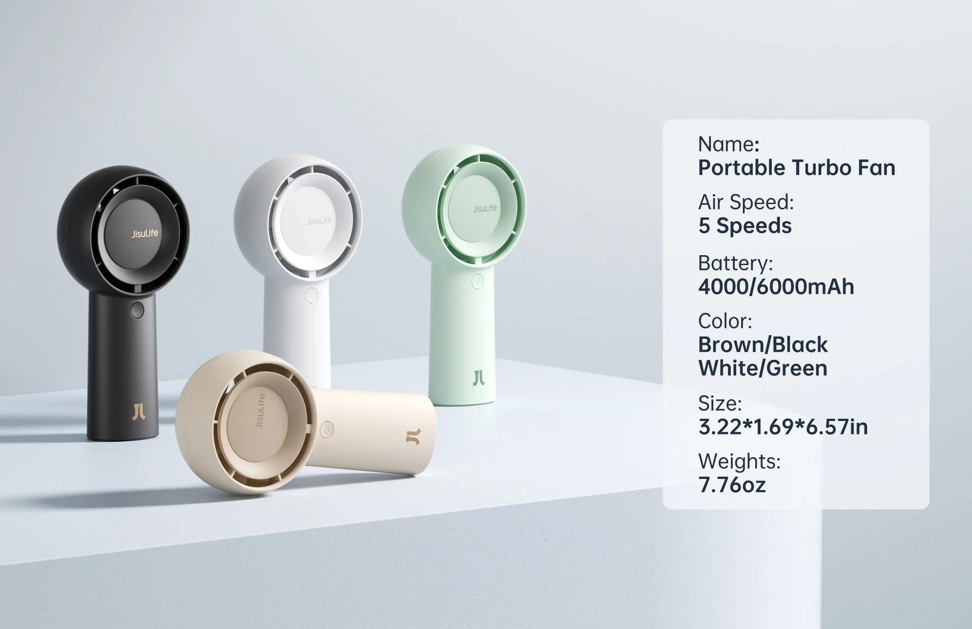 JISULIFE Rechargeable Portable Fan Mini 4000mAh USB Handheld Personal Cooler for Student Office Commute Outdoor with 5-Speed Turbo Wind & 15H Cooling