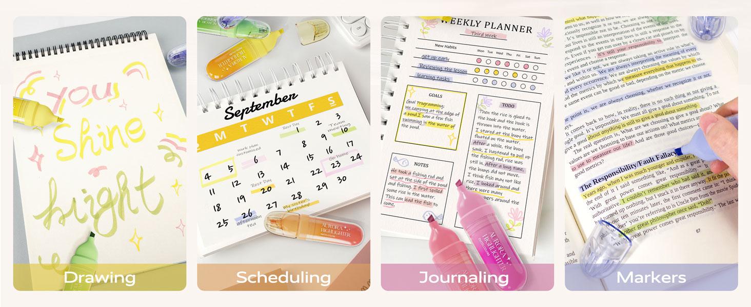 Four Candies 8 Pcs Highlighters Assorted Colors, Cute Pastel Highlighter Set, Dry Quickly, Soft Chisel Tip, Bible Highlighter for No Bleed, Back to School Supplies,Aesthetic Highlighters for Office Four Candies 8 Pcs Highlighters Assorted Colors, Cute Pastel Highlighter Set, Dry Quickly, Soft Chisel Tip, Bible Highlighter for No Bleed, Back to School Supplies,Aesthetic Highlighters for Office