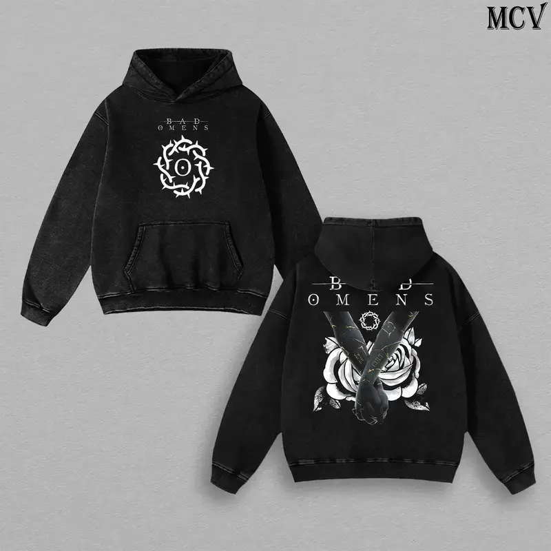 Vintage Bad Omens Washed Hoodie, Oversized Menswear And Women Menswear Tops, Gym Pump Cover, Hip Hop Y2K Graphic Apparel, Gift for Fans