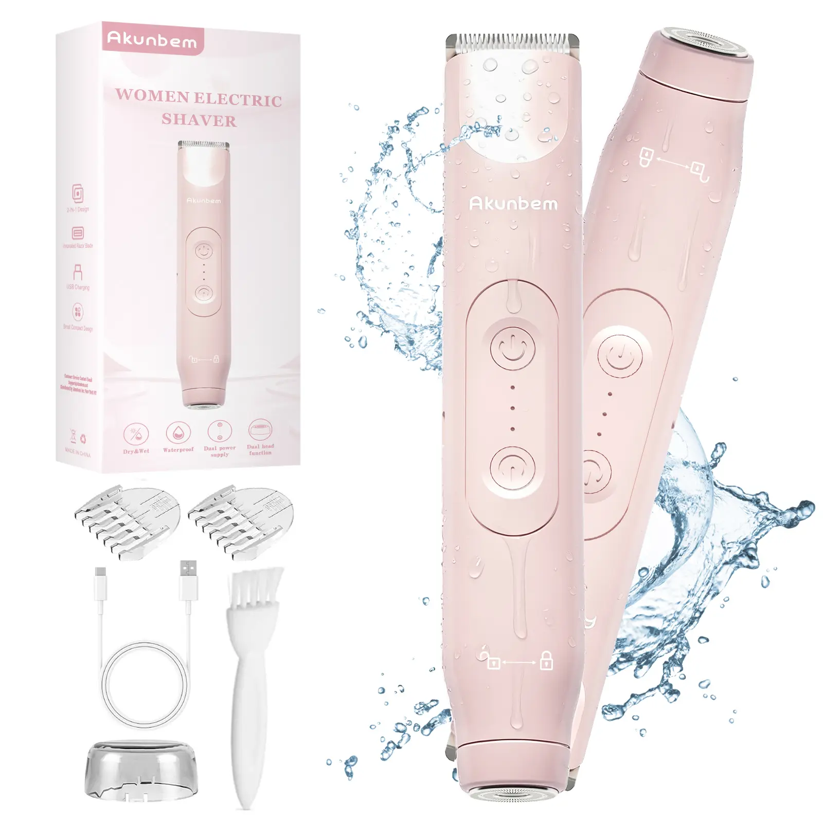 Electric Bikini Trimmer for Women, Rechargeable 2 in 1 Body & Facial Hair Removal, Waterproof Wet & Dry Use Trimmer for Women