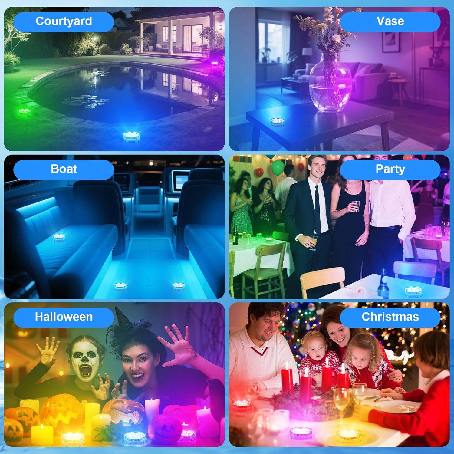 2/4 Pack 13LED Pool Lights with Remote (Batteries Not Included), Color Changing Submersible Lights for Above Ground Pool, Bathtub, Pond & Hot Tub, Waterproof Backyard Party Decor for Home Garden DIY Lighting