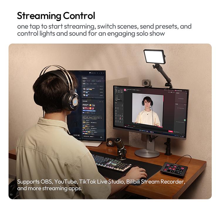 Ulanzi D200H Gaming Stream Controller,Control Pad, 7-in-1 Deck U-Studio Stream Controller Keyboard，with 14 LCD Keys, 13 Customizable Macro Keys Dock to Control Apps and Software, Trigger Actions in OBS, Twitch, YouTube, for Mac/PC