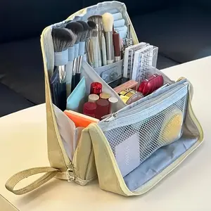 Makeup Bag With Multiple Functions And Large Capacity, Capable Of Standing Upright And Storage Bag Divided Into Zones And Layers, Portable Multifunctional Toiletry Bag, Pencil Case, Suitable For Both Mal, Portable Cosmetic Bag
