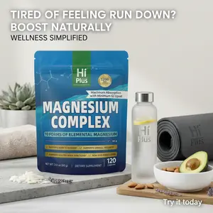 HiPlus Magnesium Complex 10 Essential Magnesium Supplement 1200mg Supports Energy and Relaxation for Active Fitness, Dietary Routine, and Muscle Wellness, 120 Capsules
