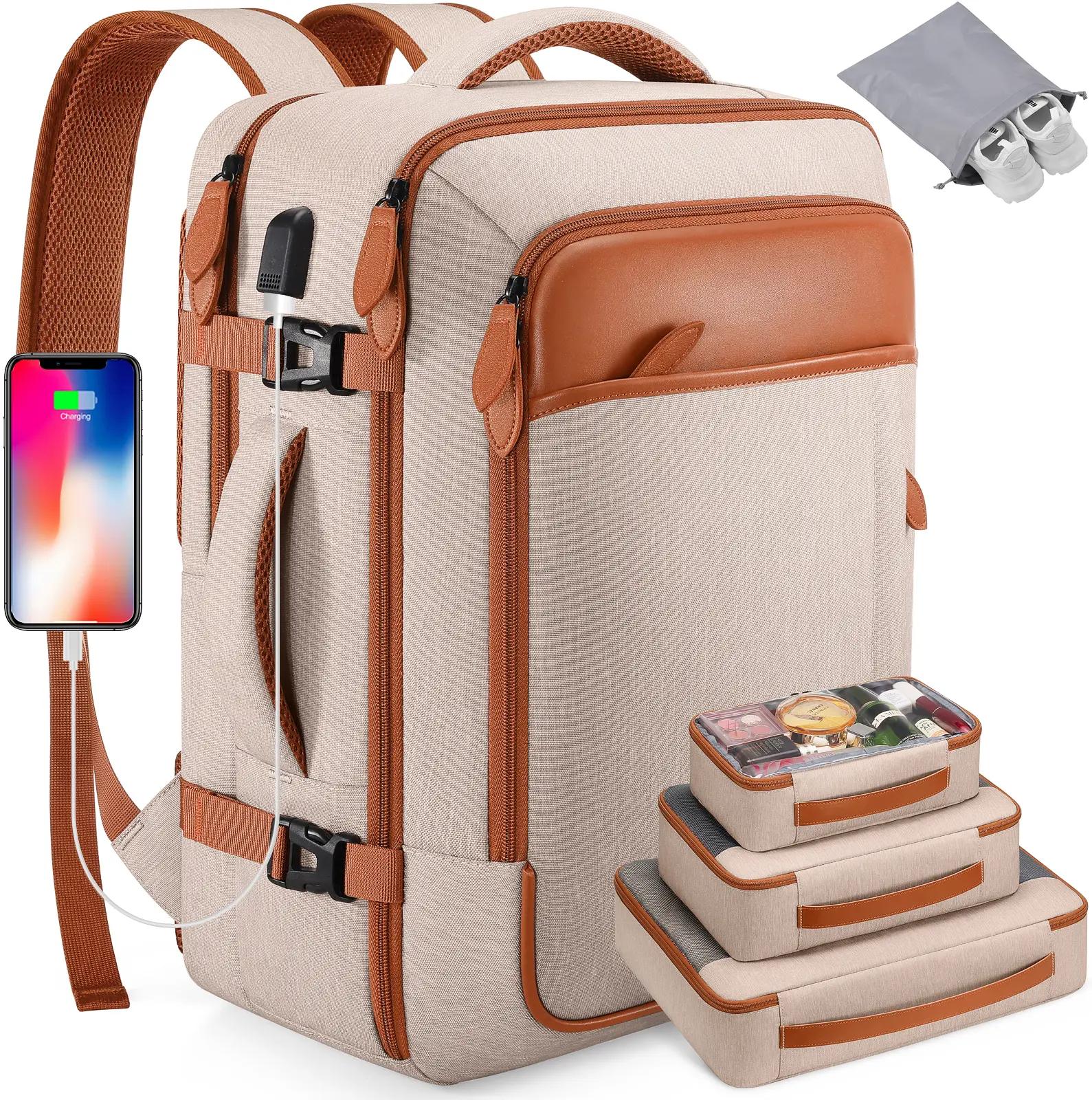 Miusse 17In Laptop Compartment Backpack, 40L Waterproof Travel Bag with Packing Cubes & Shoe Pocket, Flight-Approved Airplane Travel Accessories Carry-On tiktokshopbacktoschool