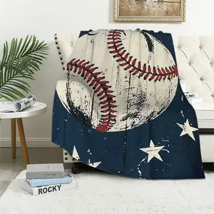 Baseball Throw Blanket for Boys, Blue Soft Cozy Plush Flannel Fuzzy Blanket with Stars for Kids Bedroom Toddler Couch Sofa Decor Gift