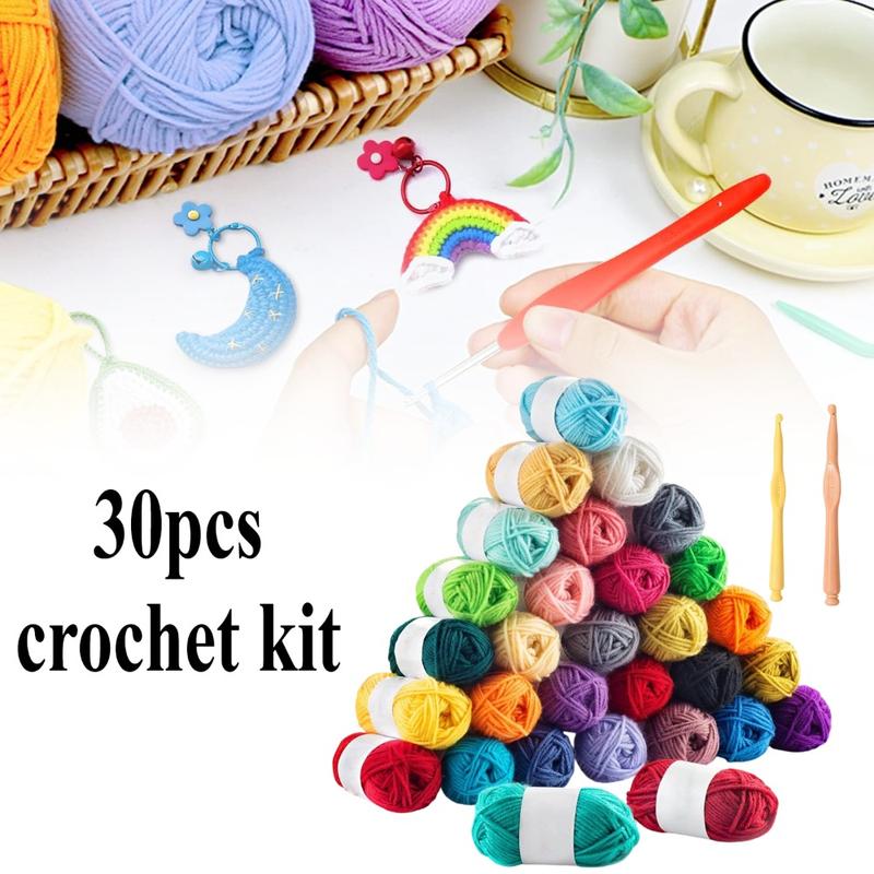 30 Pcs Crochet Yarn Set,1300 Yards 30 Color Acrylic Yarn Skeins,Crochet Hooks,Bag,for Crocheting & Knitting,Suitable for Weaving Clothes,Handbags,Blankets,Valentine's Day Gifts,Hand Tools Kits