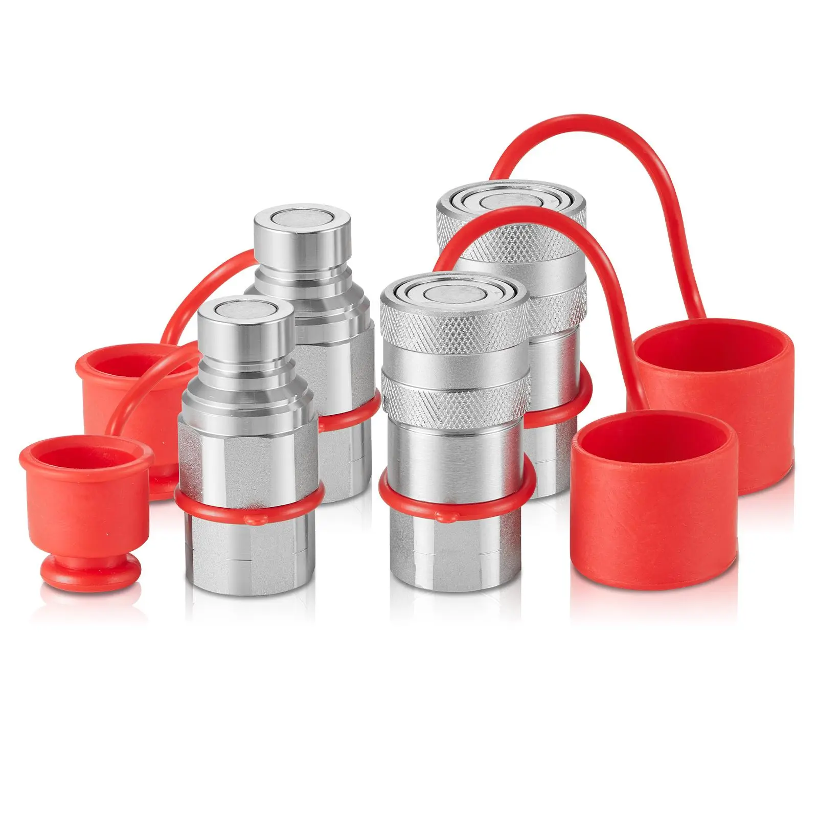 【Backtoschool】VEVOR 1/2" Flat Face Hydraulic Couplers, 1/2" NPT Skid Steer Hydraulic Quick Connect Couplers with 4 Dust Caps (ISO16028)
