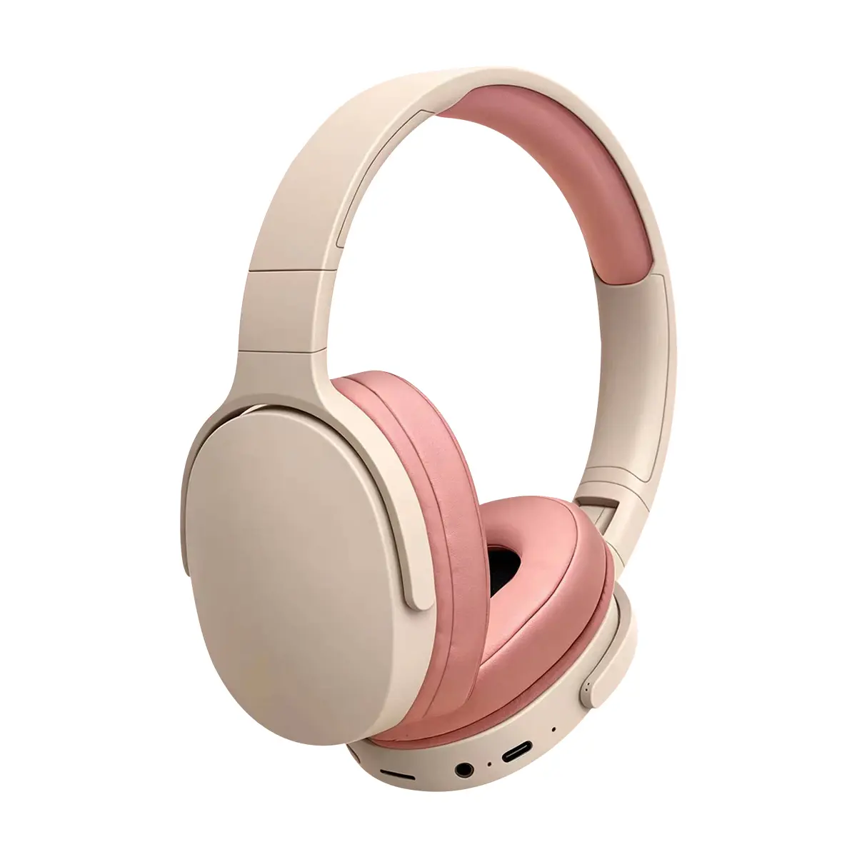 Over-Ear Active Noise Cancellation Bluetooth Headphones - Wireless/Wired Folding Frame Stereo Audios Headset, Soft Earmuffs, Lightweight Wearable Tech for Prolonged Wearing, 3.5mm Plug Cable, Type-C Connector, 12+ Hours Playback (Black/Pink), Wireless Hea