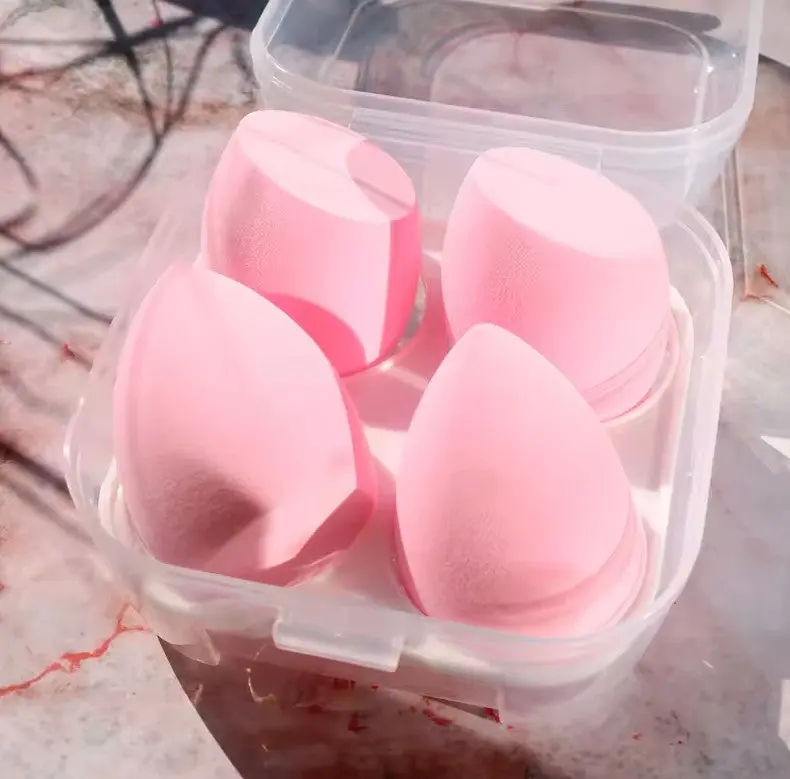 Baby Pink Travel-Size 4-Piece Multi-Pack Beauty Egg Blender Foam Sponge Set - Smoothing, Color Correction, Washable, Reusable, with Storage Container