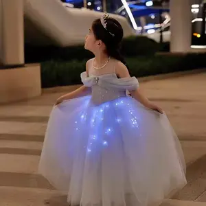 NewGirls' Evening Dress Elsa Princess Summer Tulle Dress with Light Strips Illuminated Large Diamonds Performance Luminous High-End Customization Tutu