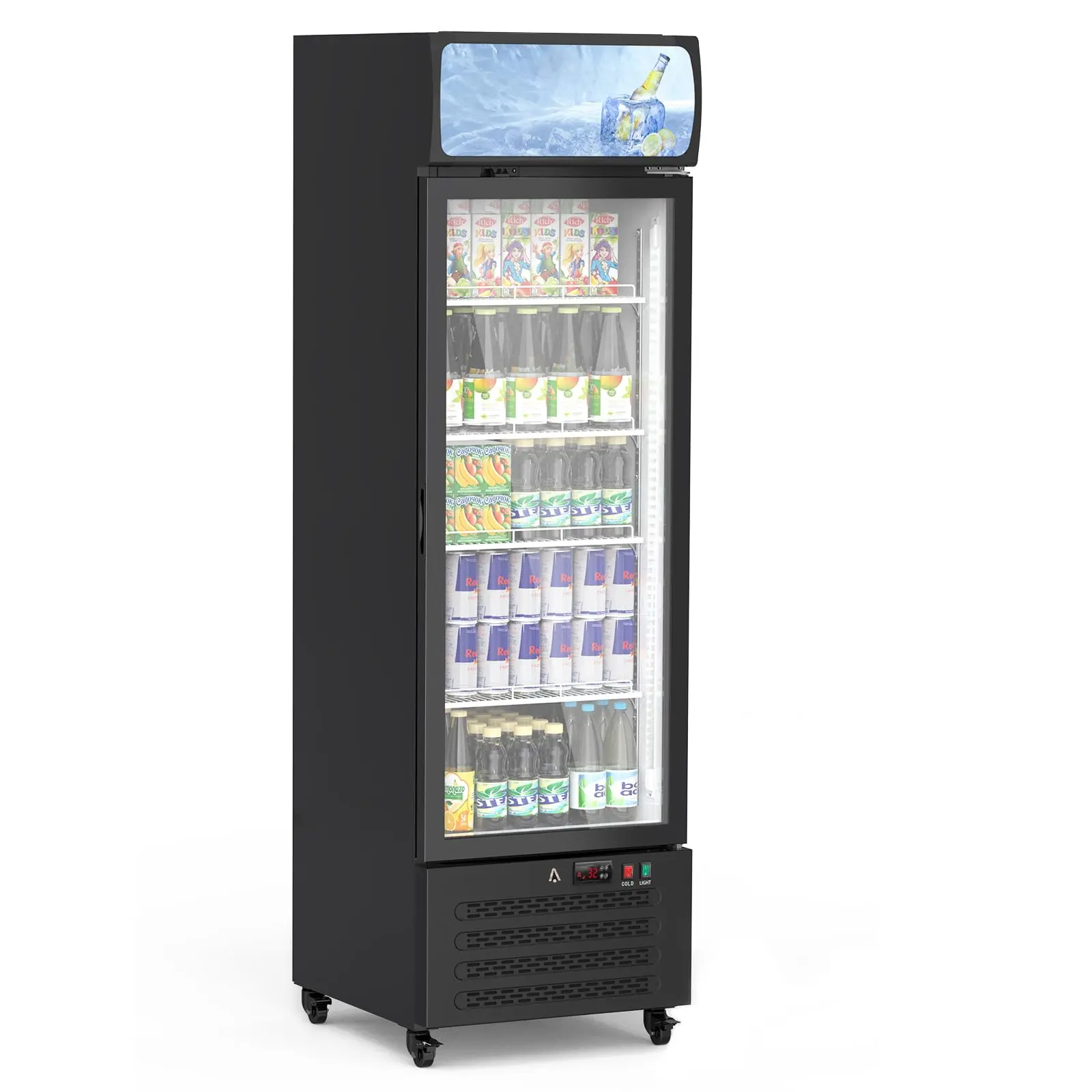 GARVEE 11.9 Cu.Ft Commercial Beverage Refrigerator, Merchandiser Display Refrigerator with Dual-Layer Glass Door, LED Display Lighting, 4 Adjustable Shelves, Merchant Fridge for Restaurant Cafe Shop, Black