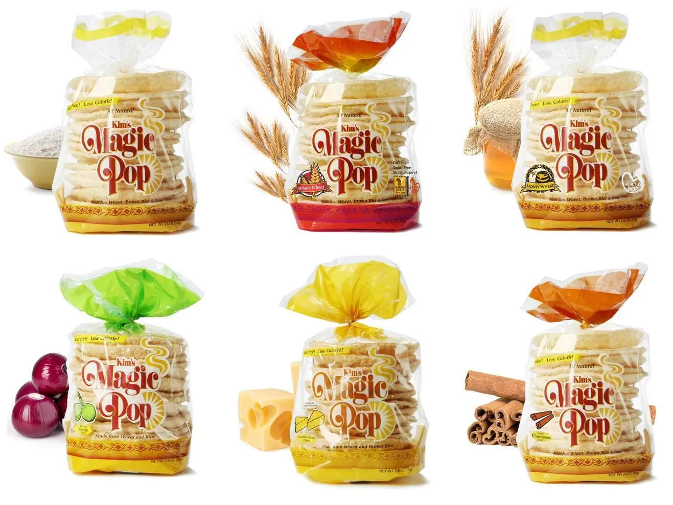Kim's Magic Pop Small Combo Pack A 6 Packs Freshly Popped Grain Snack with Wheat Brown Rice. Natural Crispy Low Fat Low Calories No Preservatives Zero Sugar Crunchy Health Snack