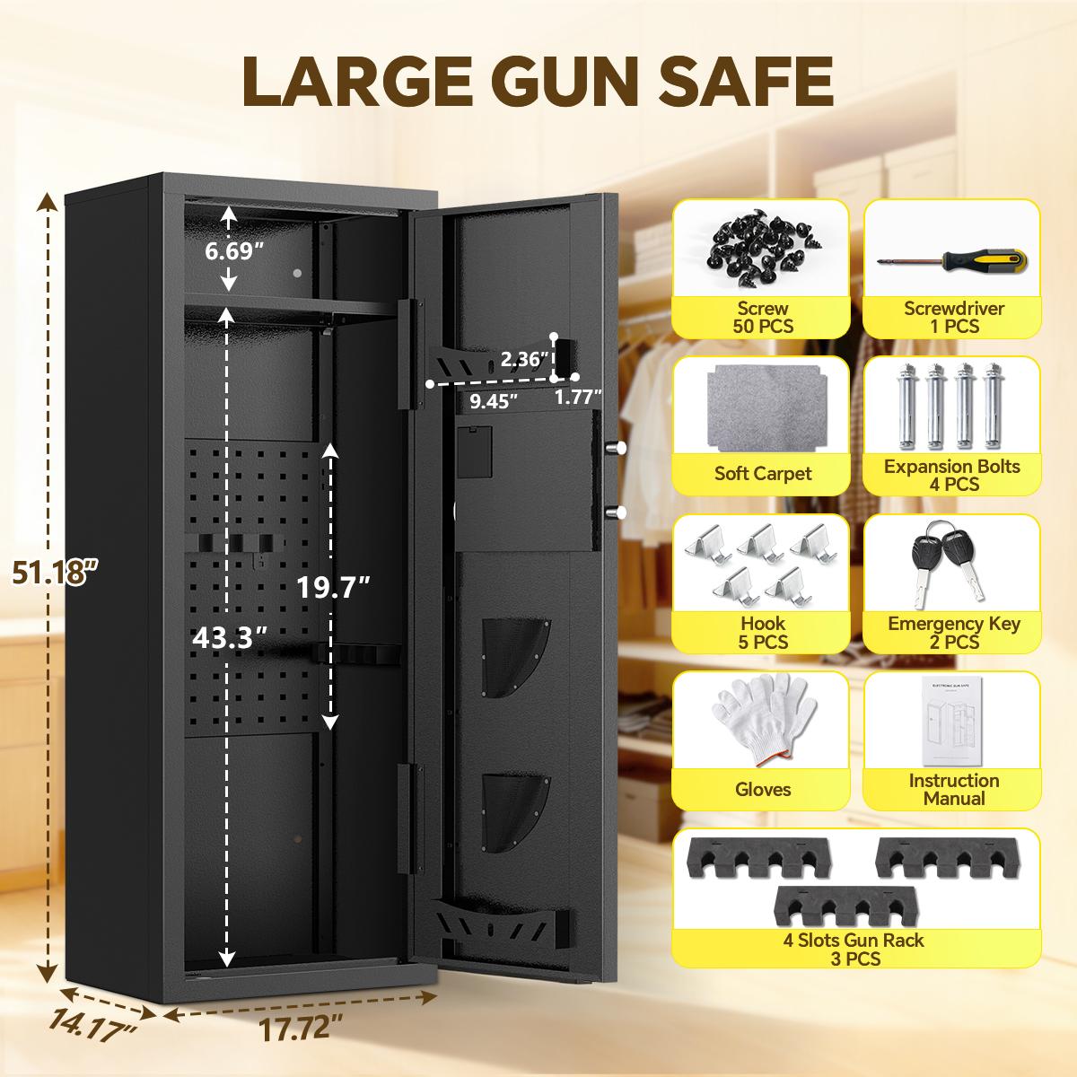 ACTIGER Gun Safe for Rifles and Shotguns - Large Capacity Pistol Storage Cabinet - Heavy Duty Steel Security Box for Home & Office - Quick Access Firearm Safe with Easy Assembly