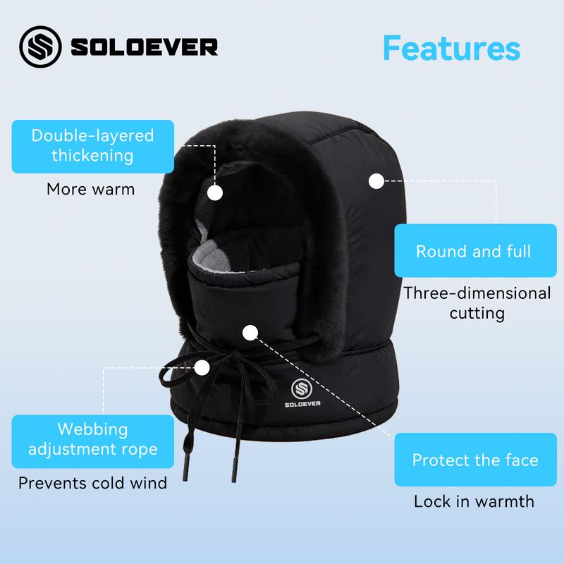 SOLOEVER 3-in-1 Thermal Hat Plush Balaclava Windproof Waterproof Adjustable Fit for Men Women Unisex Design Ideal for Outdoor Activities Ideal Gifts for Christmas outdoor winter warm hat cold