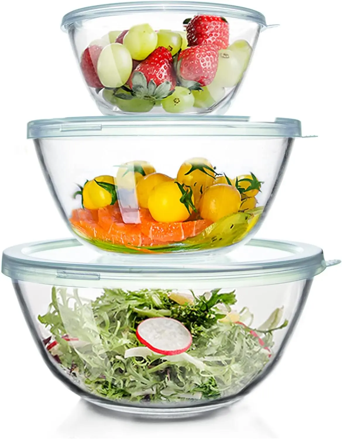 Summer Sale Glass Mixing Bowls Glass Bowls with Lids Set(4.5QT,2.7QT, 1.1QT),Large Salad Bowls,glass mixing bowl Space-Saving Nesting Storage bowls for Cooking,Baking,Prepping,Dishwasher Safe