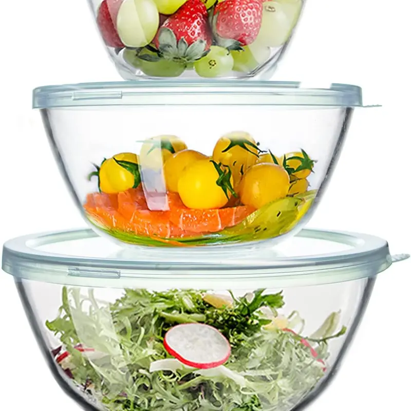 LUVAN Airtight Vintage Glass Bowls Set (4–17 Cup Sizes: 4.5QT/17C, 2.7QT/10.8C, 1.1QT/4.4C) - Durable Kitchenware, Salad Bowls, 4-Cup Quick Mix, Freezer-To-Oven Use, Space-Saving Nesting, Dishwasher Safe, Mother's Day Gift