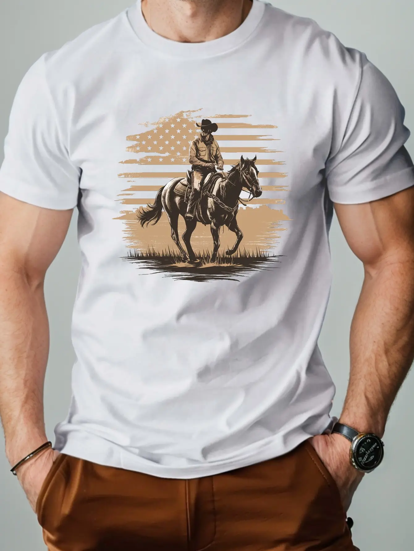 riding American Cowboy pure cotton men's Tshirt comfort fit