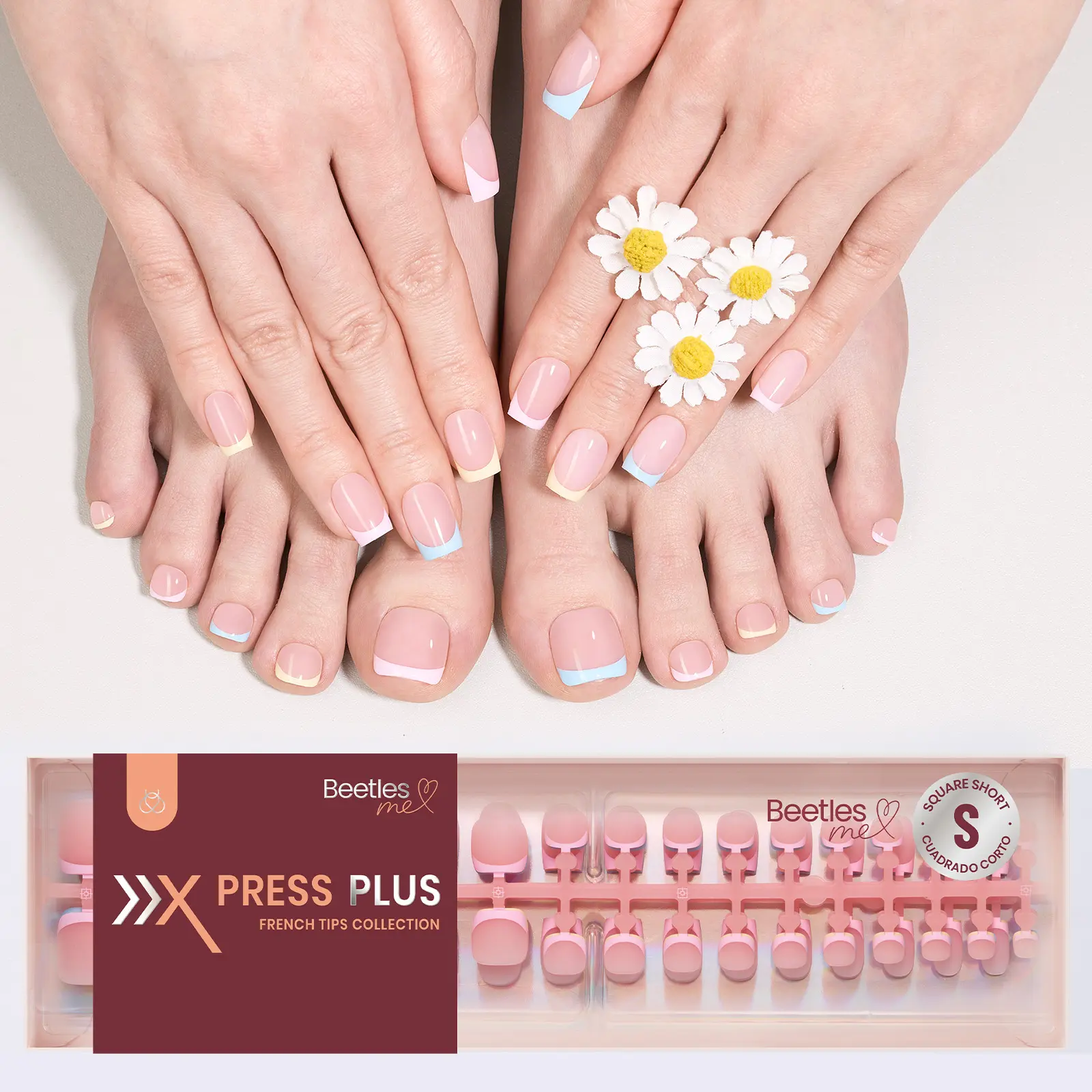 [Exclusive to TTS]Beetles X Press Plus French Tip Press on Nails&Toenails -Classic Press On Nails Spring Summer Nail Natural Salon Quality Gel Nail Tips Manicure