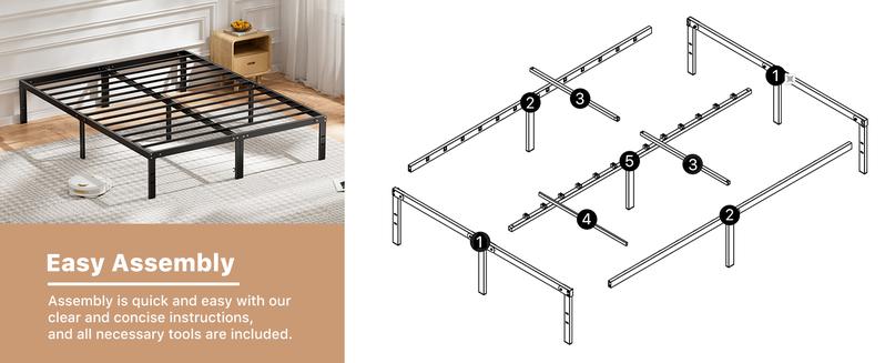 Black Full Size Metal Platform Bed Frame with Steel Slat Support, No Box Spring Needed, Easy Assembly, Modern Furniture