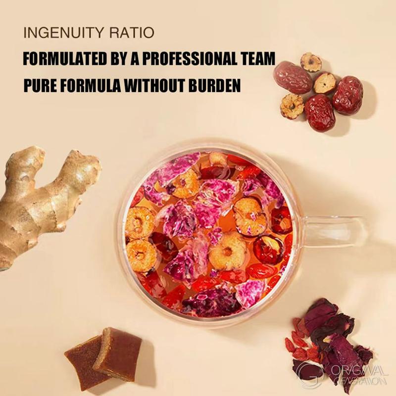 BOGO Period Tea Rose Red Date Brown Sugar And Ginger Tea 2Cartons (1Carton 119g 17g×7packs)×2 Caffeine Free With Free Titanium Thermos With Red Date, Brown Sugar, Goji Berry, Rose, Bamboo And Ginger