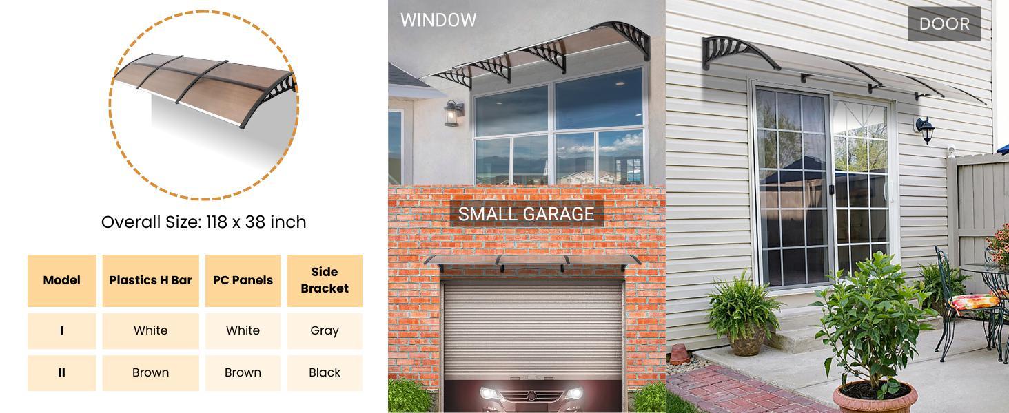 Ubesgoo Anti-UV Awning, Door Awning, UPS 50+Polycarbonate Cover Front Door Outdoor Patio Awning Anti-UV Rain Snow Sun Protection Hollow Core Panel Window, High Quality ABS and Polycarbonate Material