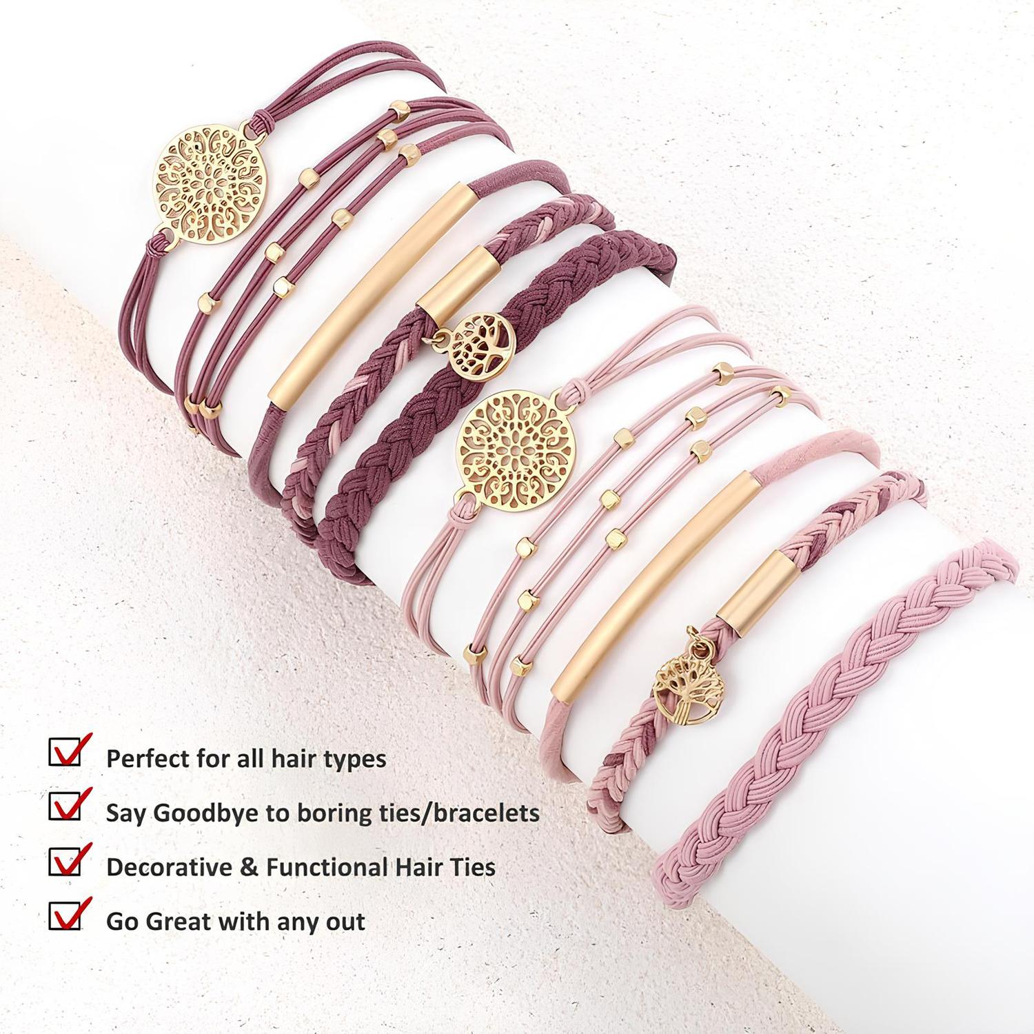 Hair Ties Bracelet for Women(10PCS) 5 Styles Soft Braided Boho Hair Bands Elastic No Damage Hair Ties for Girls thick Thin Long Curly Hair Accessories